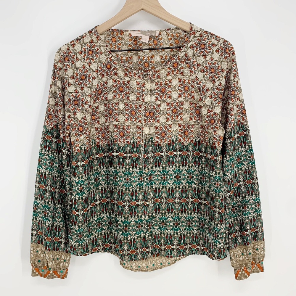 Forever 21 Blouse Boho Paisley Mandala Print Button Up S Festival Artisan Hippie